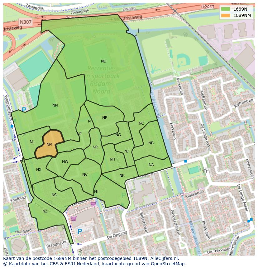 Afbeelding van het postcodegebied 1689 NM op de kaart.