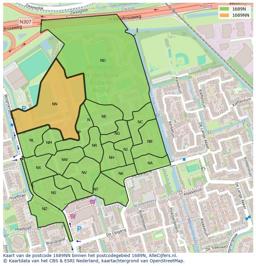 Afbeelding van het postcodegebied 1689 NN op de kaart.