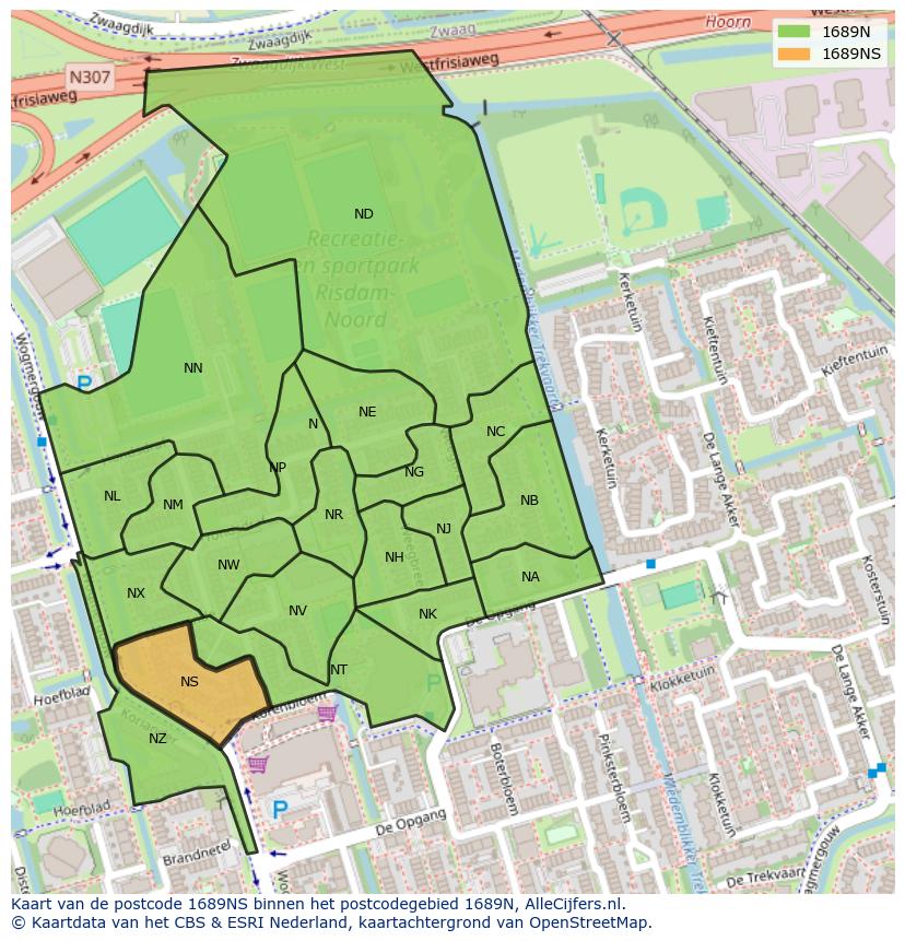 Afbeelding van het postcodegebied 1689 NS op de kaart.