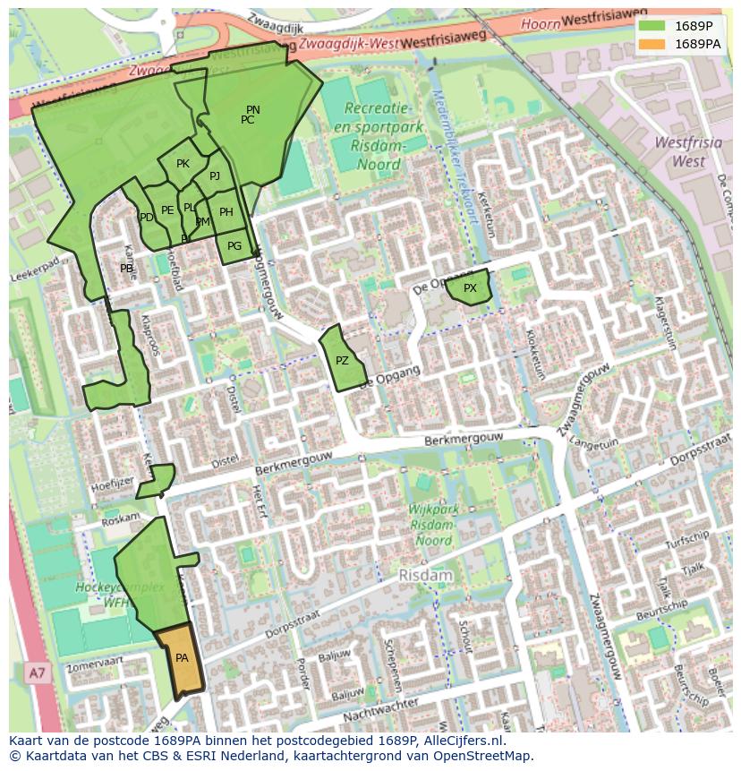 Afbeelding van het postcodegebied 1689 PA op de kaart.