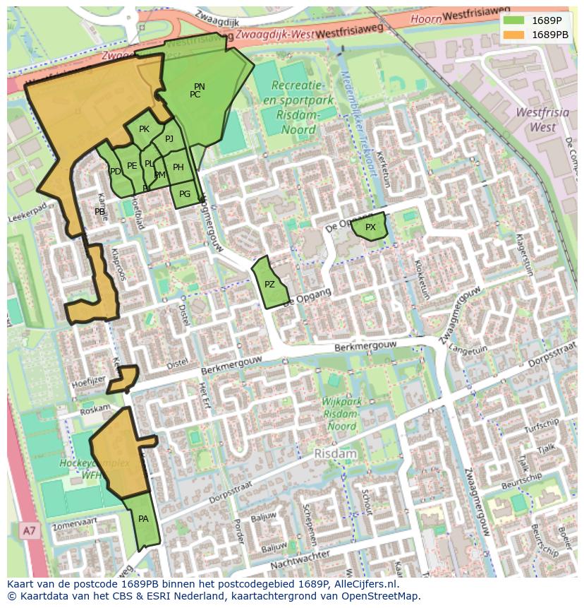 Afbeelding van het postcodegebied 1689 PB op de kaart.