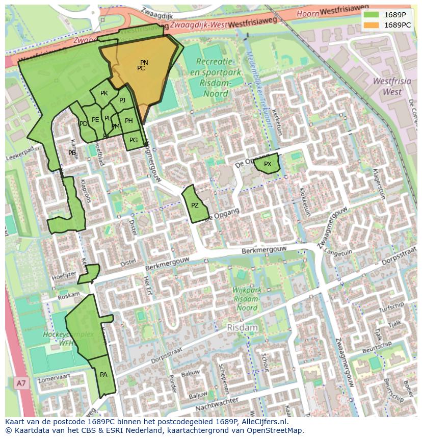 Afbeelding van het postcodegebied 1689 PC op de kaart.