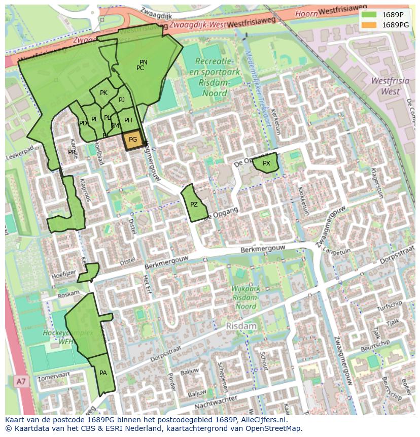 Afbeelding van het postcodegebied 1689 PG op de kaart.