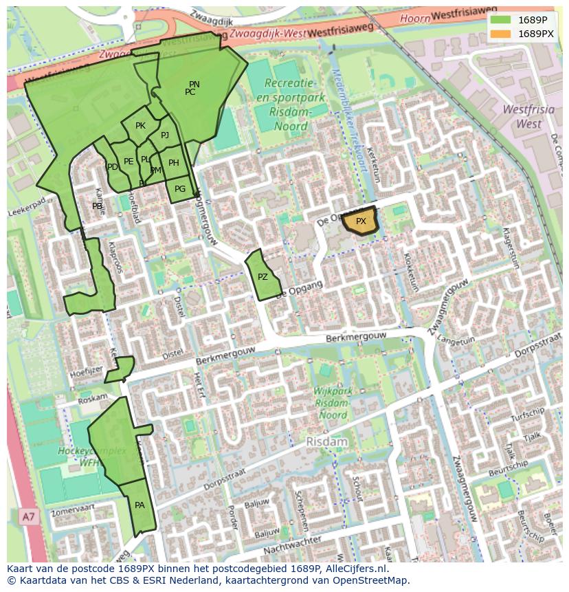 Afbeelding van het postcodegebied 1689 PX op de kaart.