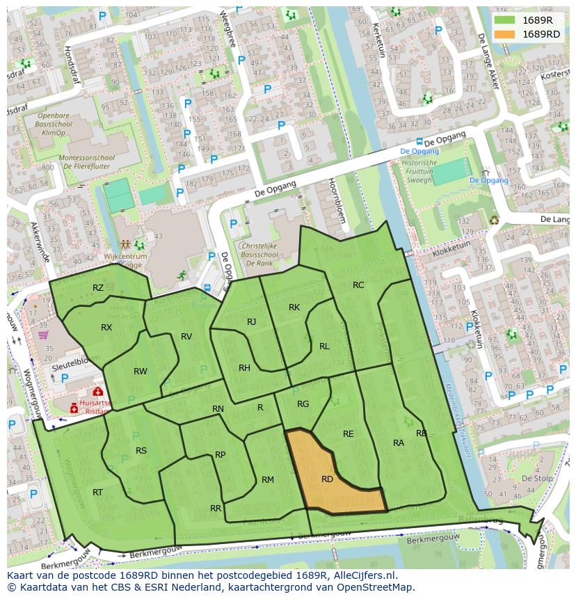 Afbeelding van het postcodegebied 1689 RD op de kaart.
