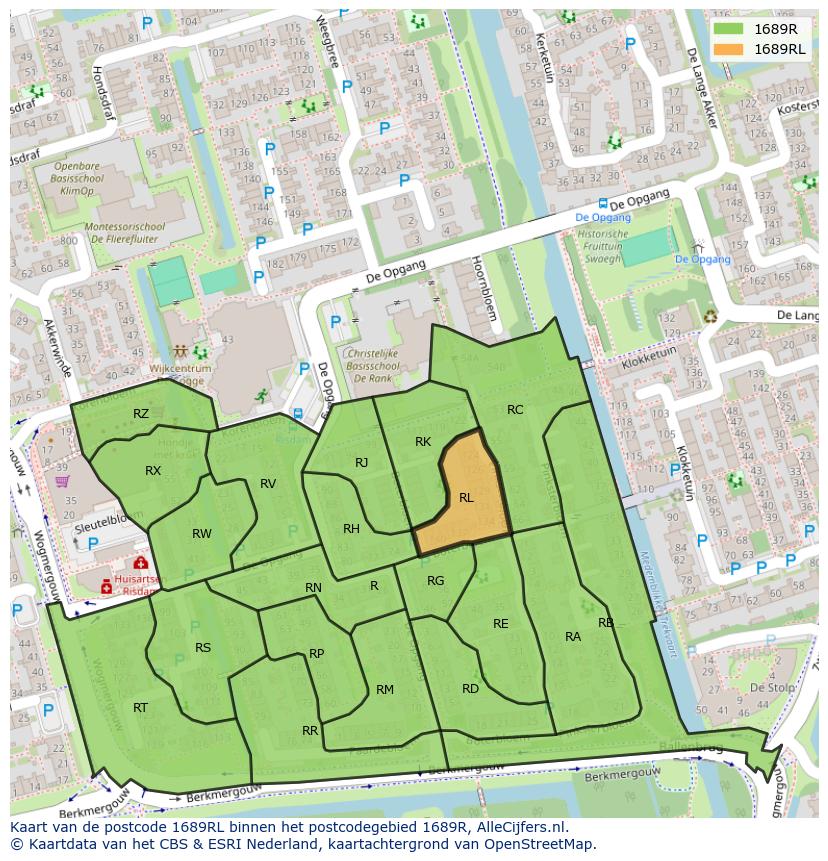 Afbeelding van het postcodegebied 1689 RL op de kaart.
