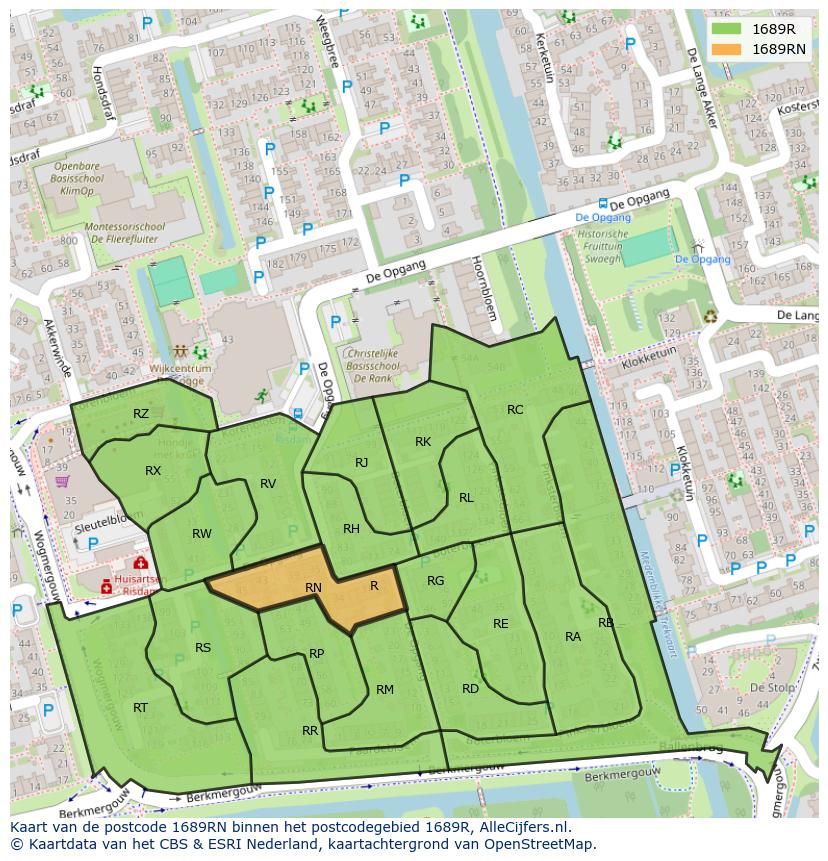 Afbeelding van het postcodegebied 1689 RN op de kaart.