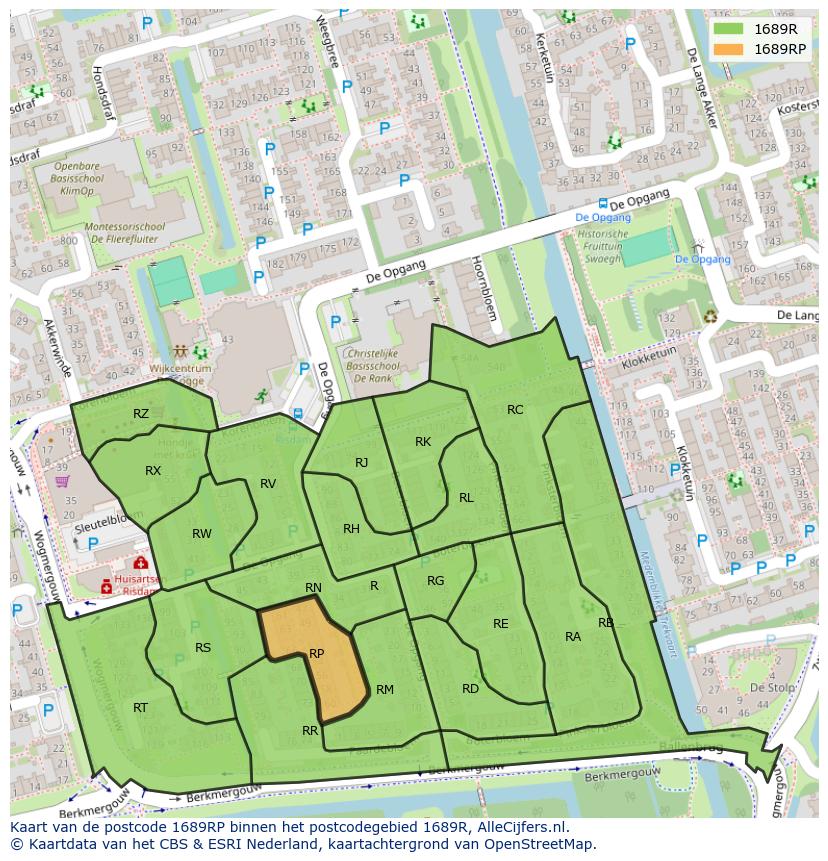 Afbeelding van het postcodegebied 1689 RP op de kaart.