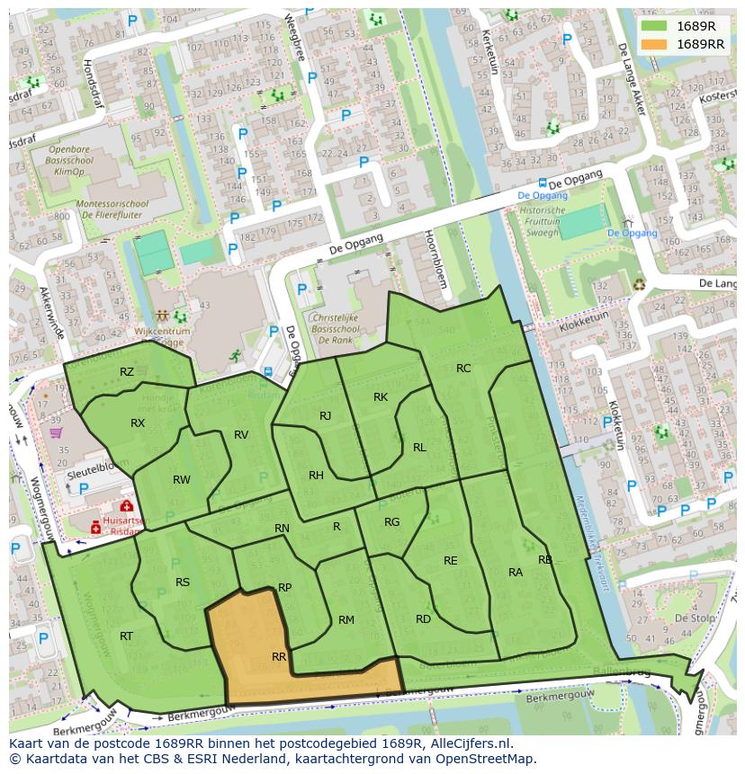 Afbeelding van het postcodegebied 1689 RR op de kaart.