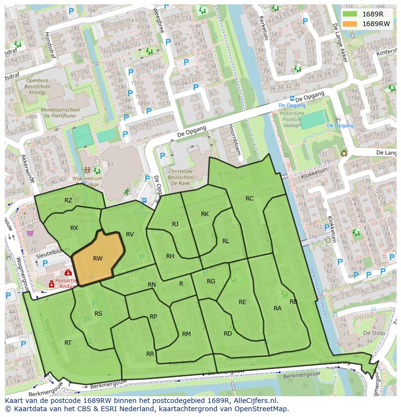 Afbeelding van het postcodegebied 1689 RW op de kaart.
