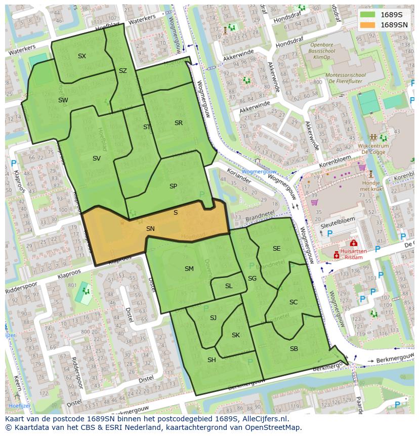 Afbeelding van het postcodegebied 1689 SN op de kaart.