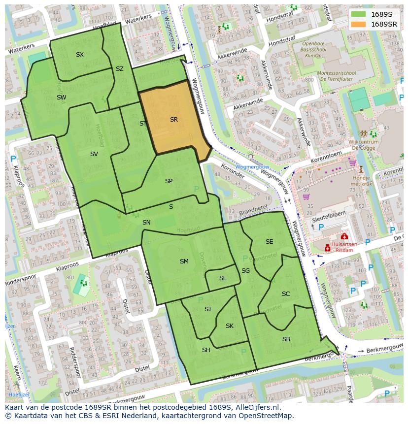Afbeelding van het postcodegebied 1689 SR op de kaart.