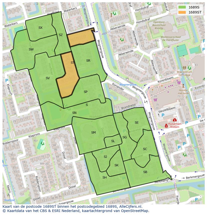 Afbeelding van het postcodegebied 1689 ST op de kaart.