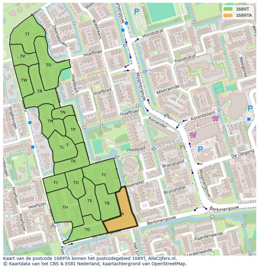 Afbeelding van het postcodegebied 1689 TA op de kaart.