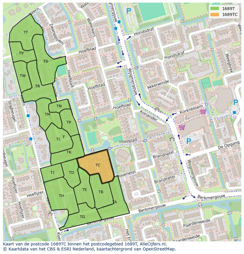 Afbeelding van het postcodegebied 1689 TC op de kaart.