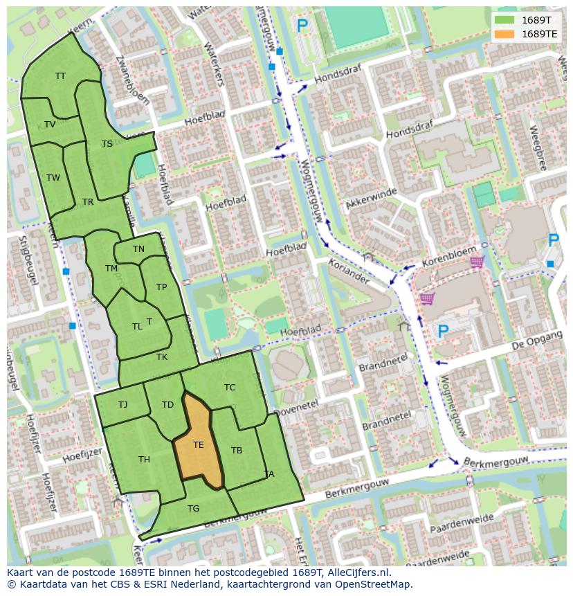 Afbeelding van het postcodegebied 1689 TE op de kaart.