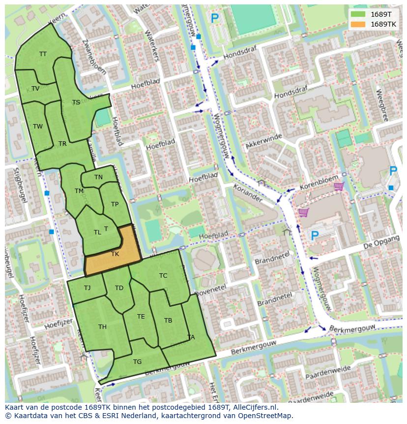 Afbeelding van het postcodegebied 1689 TK op de kaart.