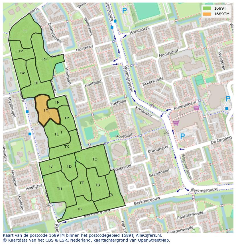 Afbeelding van het postcodegebied 1689 TM op de kaart.