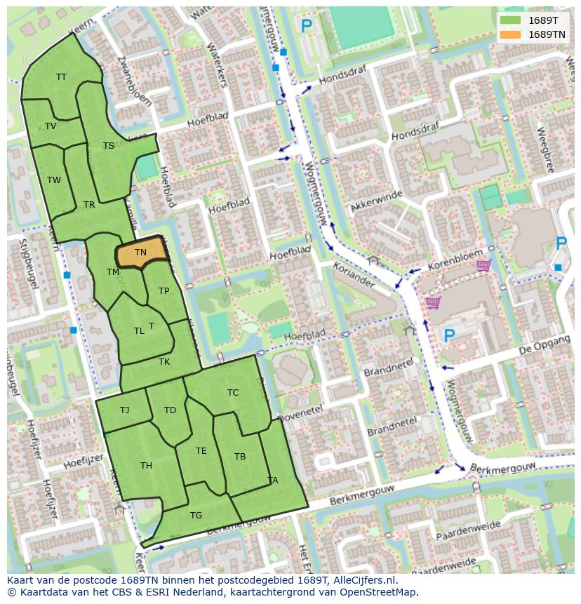 Afbeelding van het postcodegebied 1689 TN op de kaart.