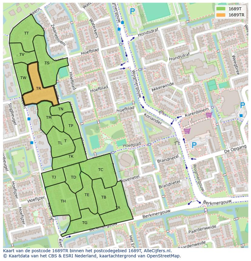 Afbeelding van het postcodegebied 1689 TR op de kaart.