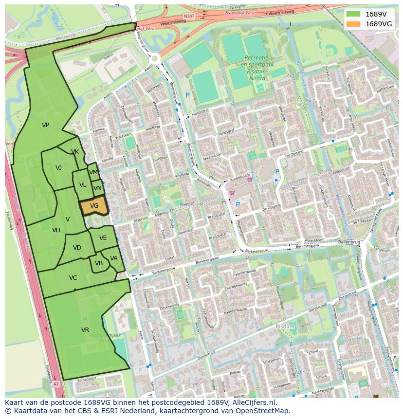 Afbeelding van het postcodegebied 1689 VG op de kaart.