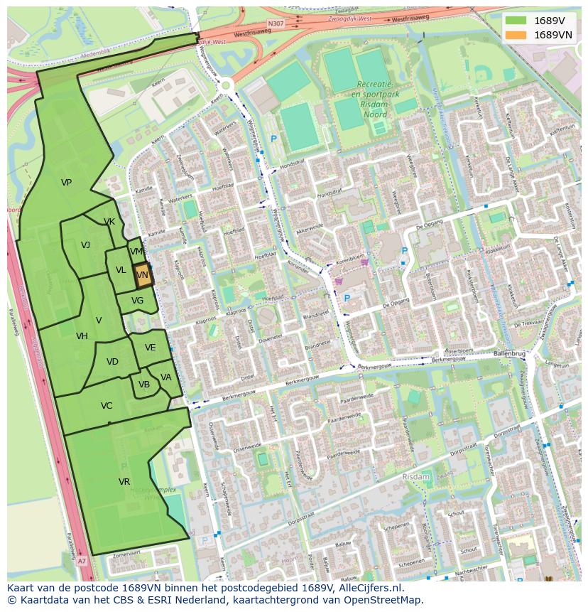 Afbeelding van het postcodegebied 1689 VN op de kaart.