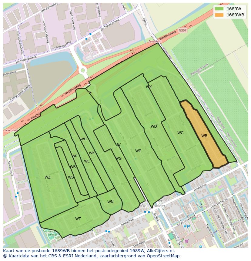 Afbeelding van het postcodegebied 1689 WB op de kaart.