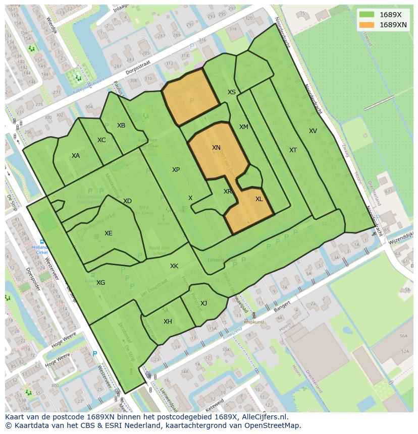 Afbeelding van het postcodegebied 1689 XN op de kaart.