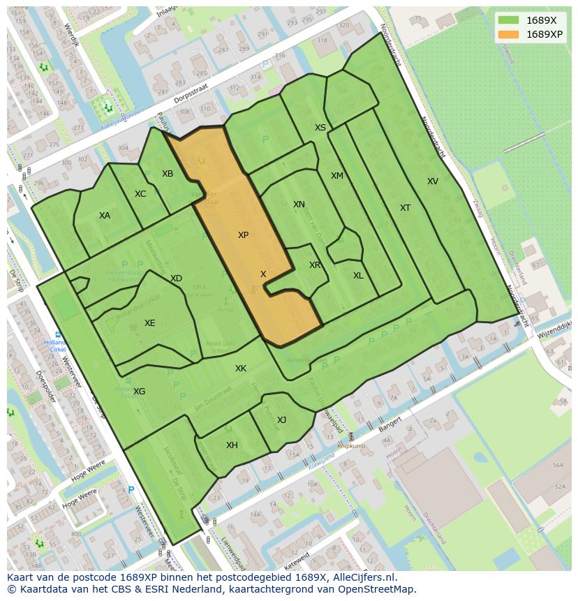 Afbeelding van het postcodegebied 1689 XP op de kaart.
