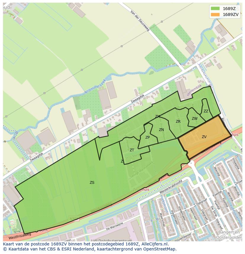 Afbeelding van het postcodegebied 1689 ZV op de kaart.