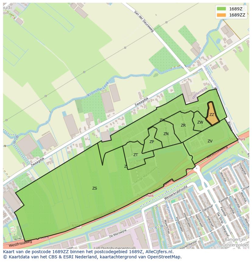 Afbeelding van het postcodegebied 1689 ZZ op de kaart.
