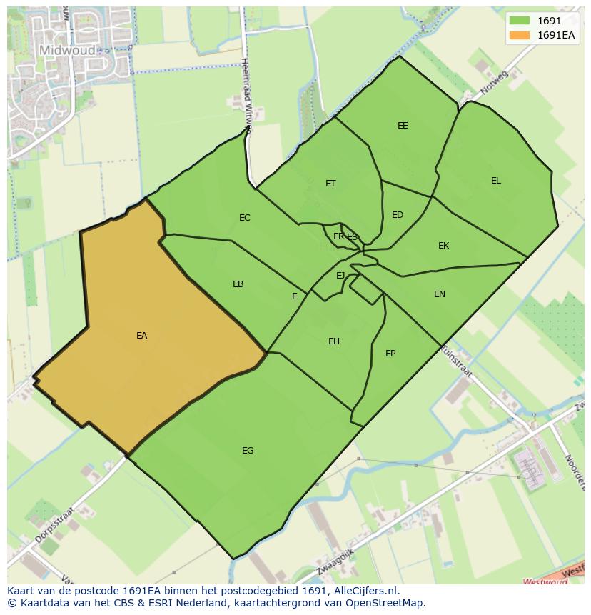 Afbeelding van het postcodegebied 1691 EA op de kaart.