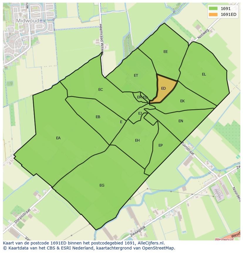 Afbeelding van het postcodegebied 1691 ED op de kaart.