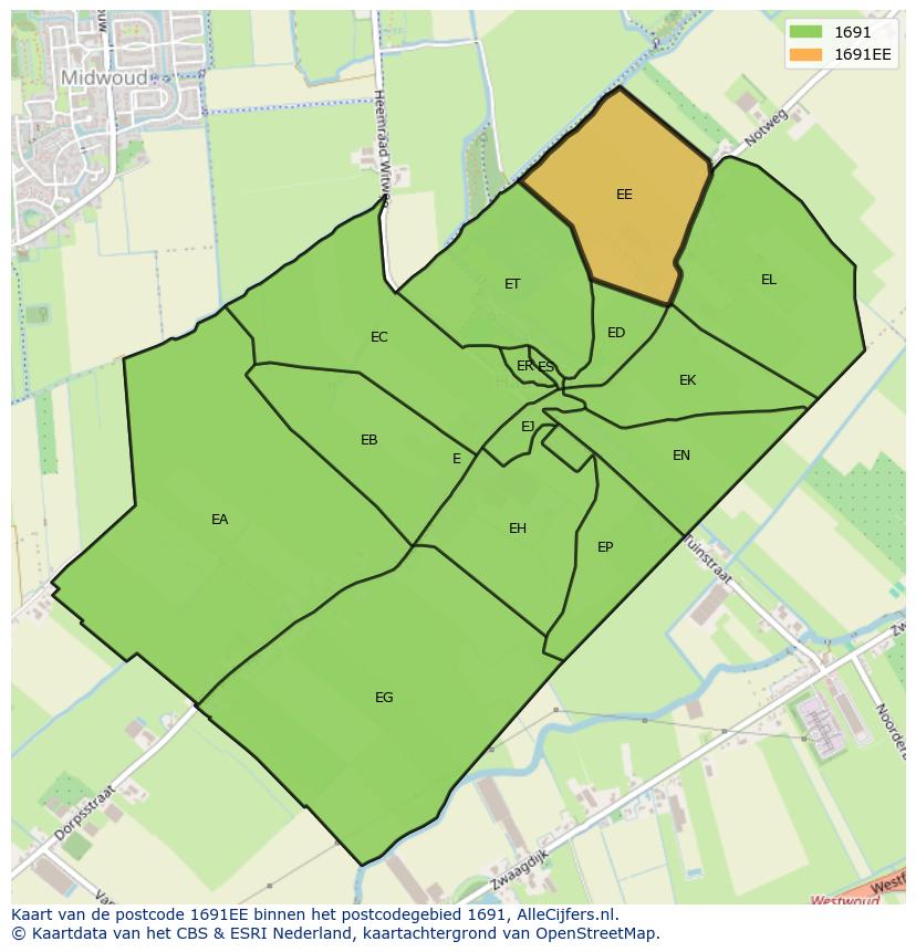 Afbeelding van het postcodegebied 1691 EE op de kaart.
