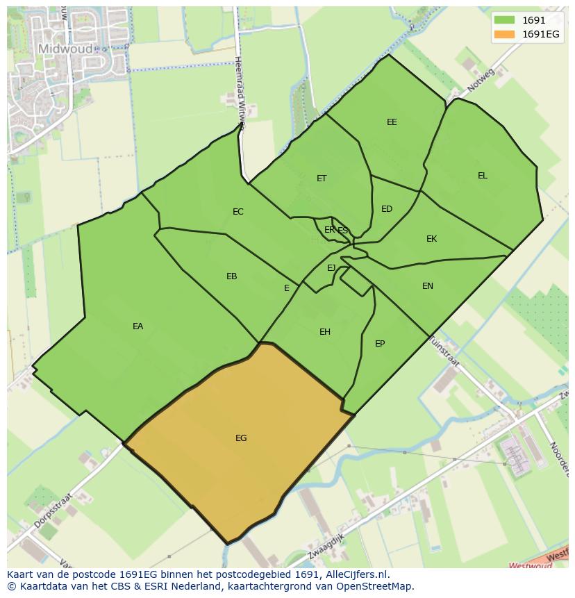 Afbeelding van het postcodegebied 1691 EG op de kaart.