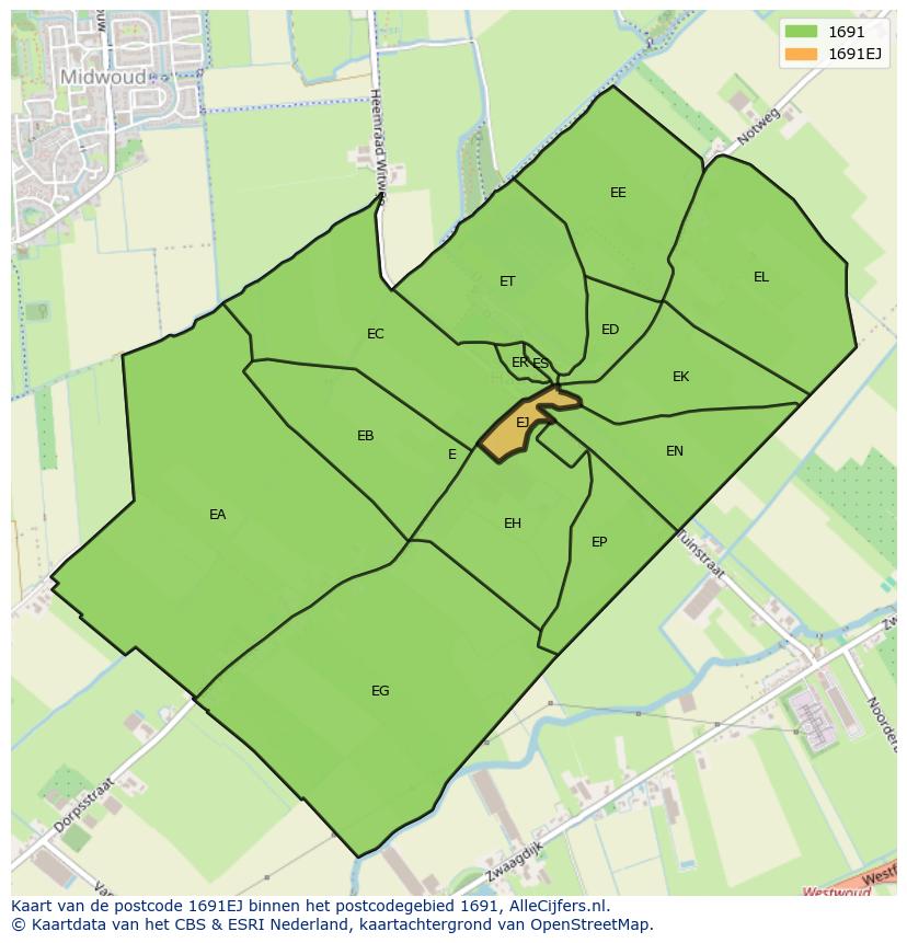 Afbeelding van het postcodegebied 1691 EJ op de kaart.