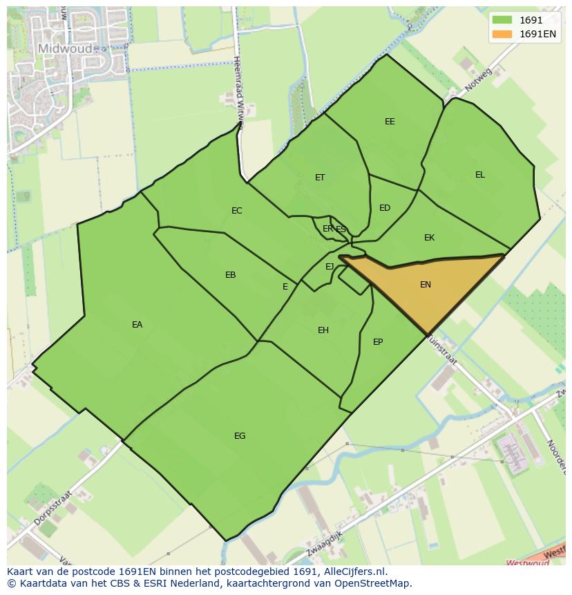 Afbeelding van het postcodegebied 1691 EN op de kaart.