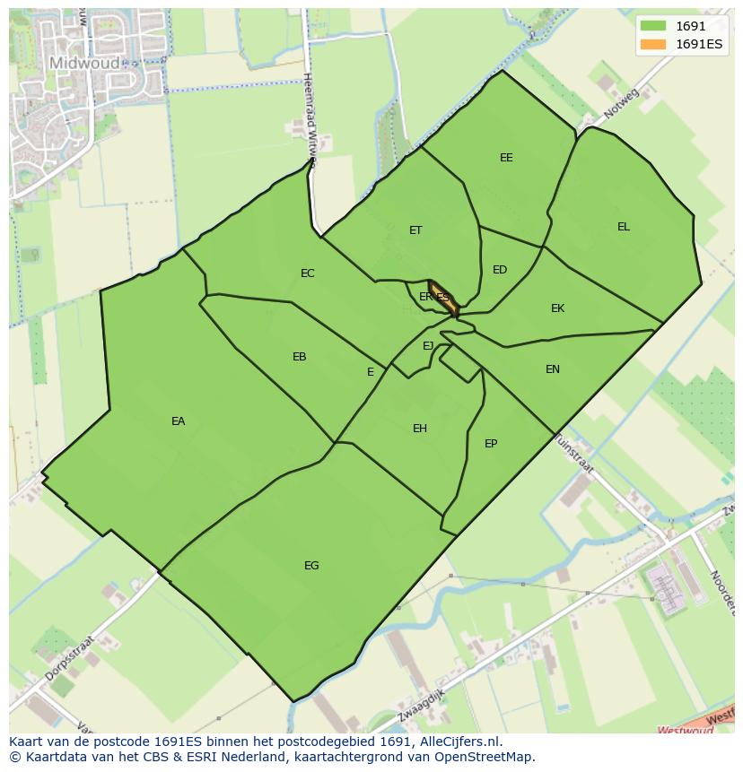 Afbeelding van het postcodegebied 1691 ES op de kaart.
