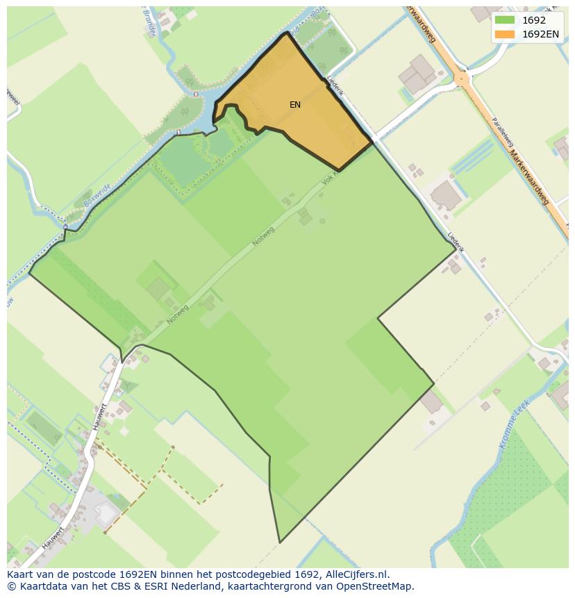 Afbeelding van het postcodegebied 1692 EN op de kaart.
