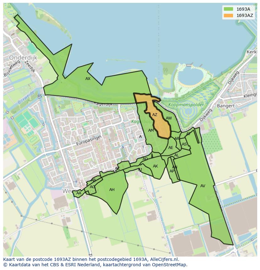 Afbeelding van het postcodegebied 1693 AZ op de kaart.