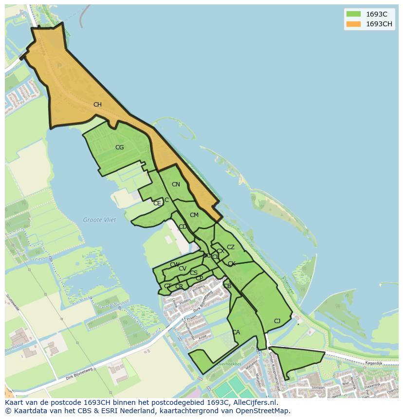 Afbeelding van het postcodegebied 1693 CH op de kaart.
