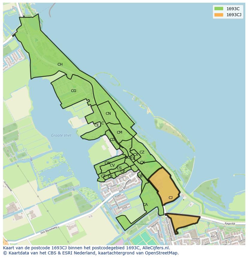 Afbeelding van het postcodegebied 1693 CJ op de kaart.