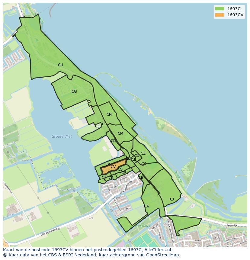Afbeelding van het postcodegebied 1693 CV op de kaart.