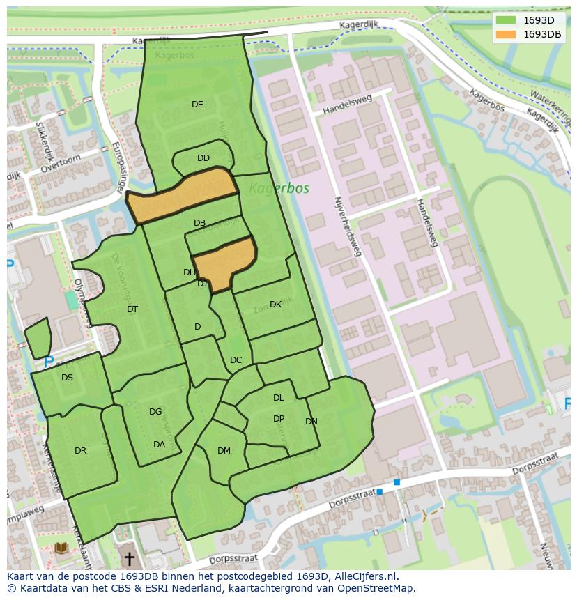 Afbeelding van het postcodegebied 1693 DB op de kaart.