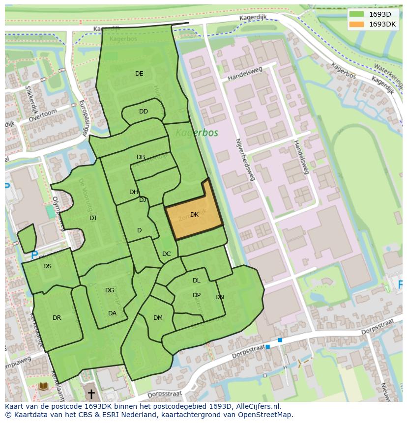 Afbeelding van het postcodegebied 1693 DK op de kaart.