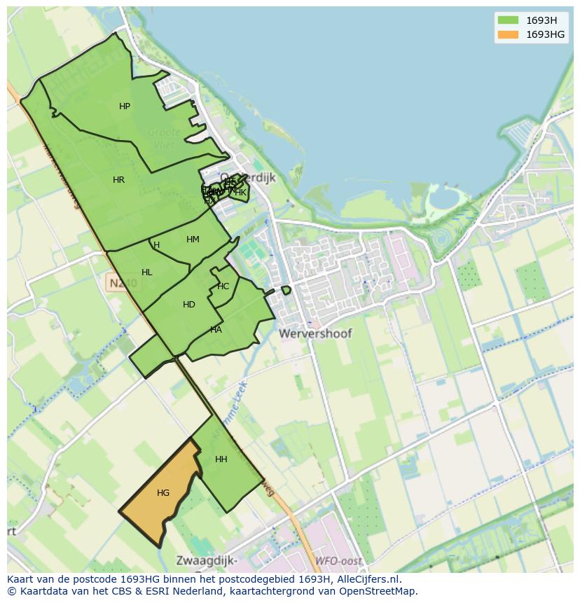 Afbeelding van het postcodegebied 1693 HG op de kaart.