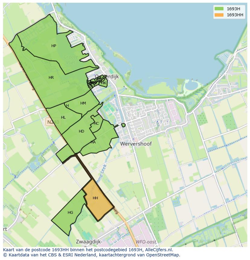 Afbeelding van het postcodegebied 1693 HH op de kaart.