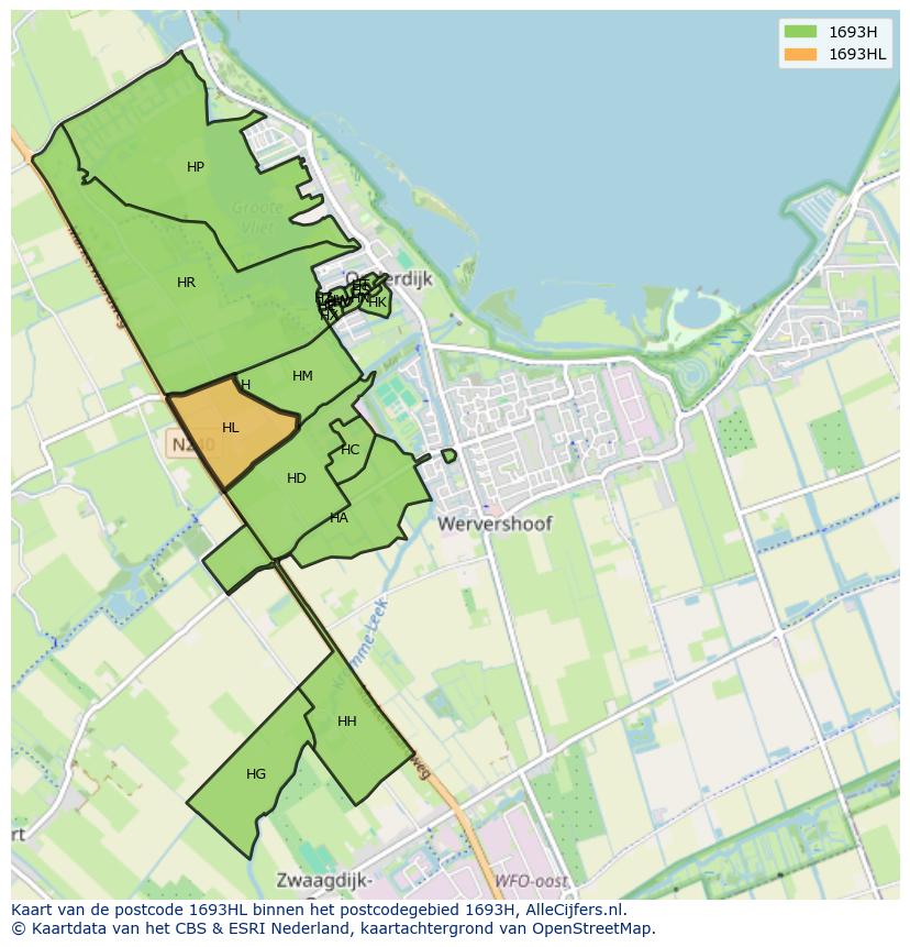 Afbeelding van het postcodegebied 1693 HL op de kaart.
