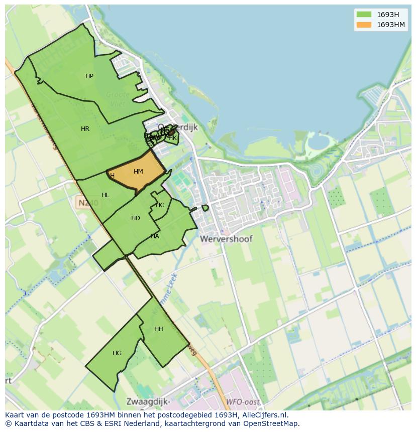 Afbeelding van het postcodegebied 1693 HM op de kaart.