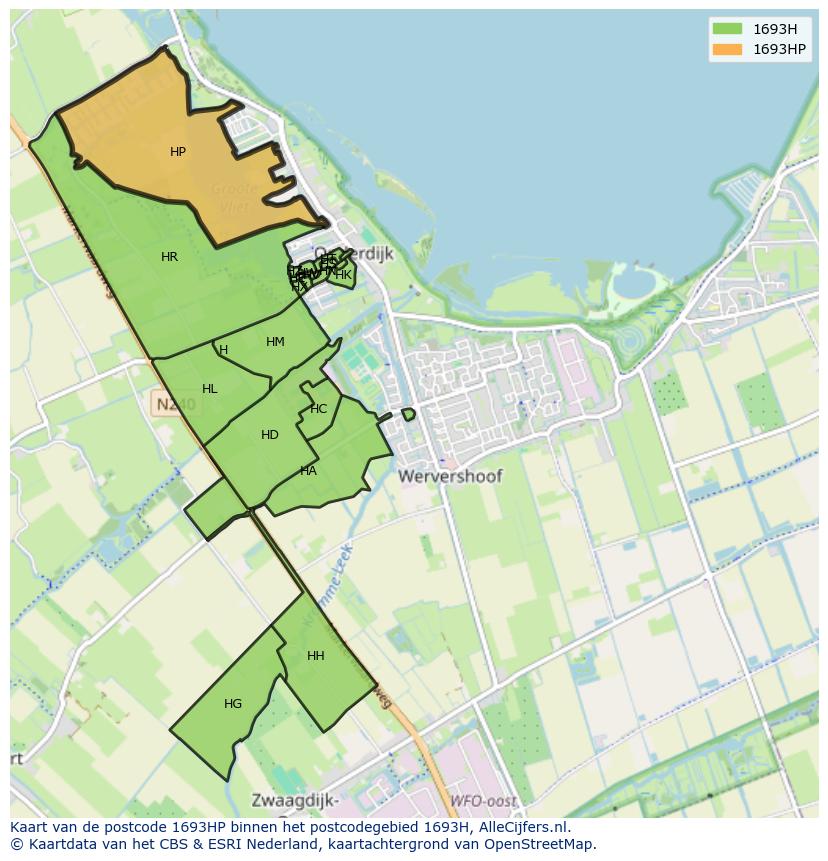 Afbeelding van het postcodegebied 1693 HP op de kaart.